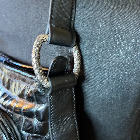 BRIGHTON black patent leather embossed Croc Sonny shoulder bag with organizer - Picture 9 of 16